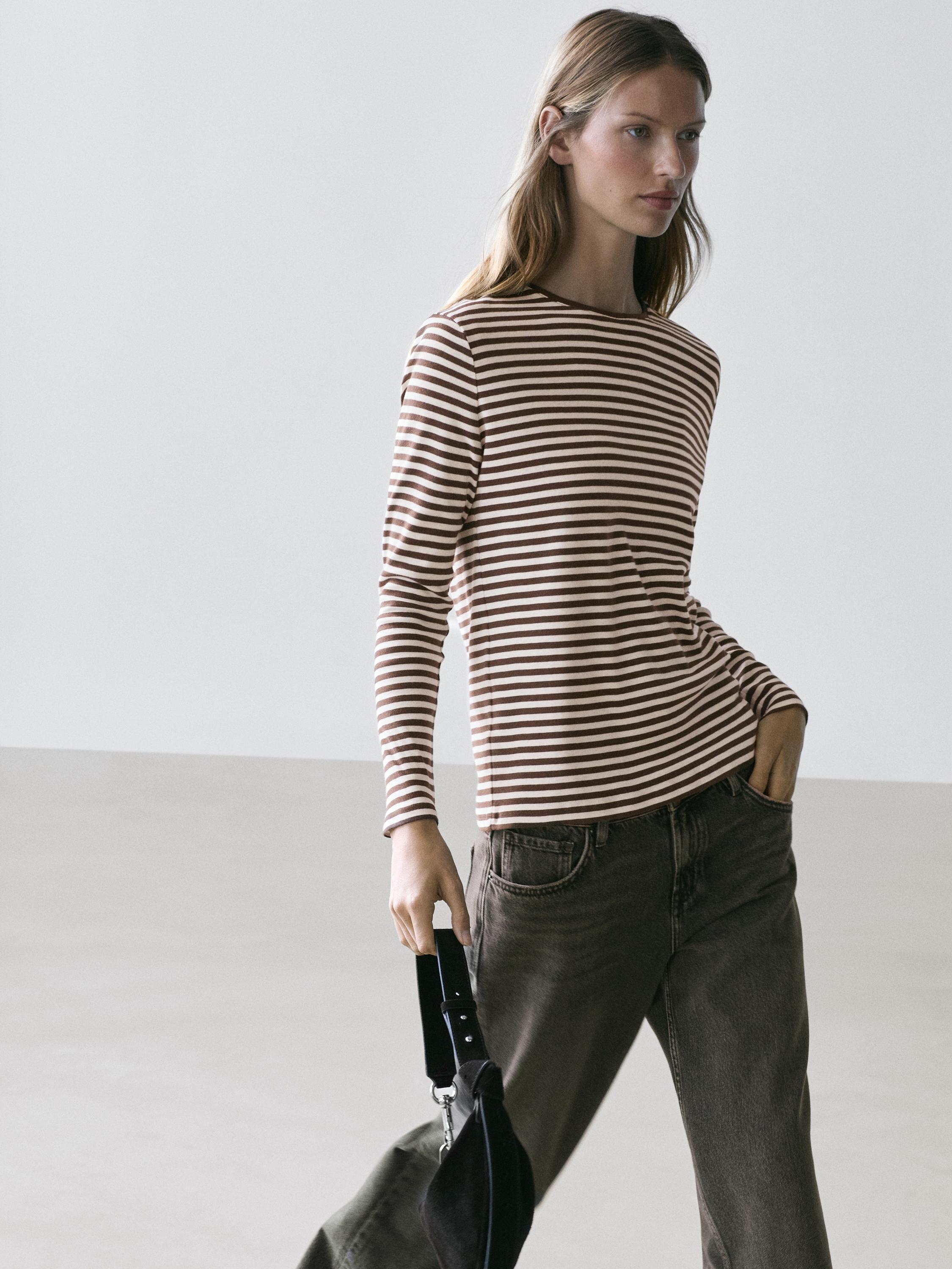 Striped long sleeve T-shirt with contrast detail